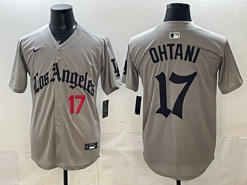 Men 2026 Los Angeles Dodgers #17 Ohtani Grey Five generations Nike MLB Jersey style 003->los angeles dodgers->MLB Jersey